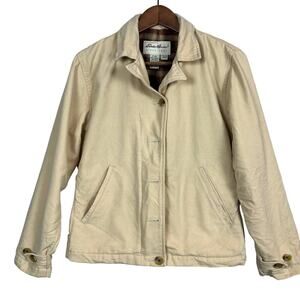 Eddie Bauer 2008 Goose Down Jacket Parka Full Zip Tan Leather Trim - XS